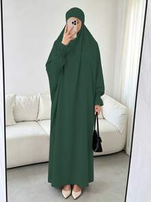 1pc Solid Color Muslim Leg-Of-Gigot Sleeve Cuff Design Hijab Series Abaya, Suitable For Daily Prayer, Minimalist And Lightweight - Multicolor - View 9