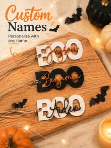 個性化萬聖節 Boo 禮籃吊牌，客製化姓名 Trick Or Treat 糖果袋吊牌，兒童萬聖節禮物吊牌，可愛 Boo 禮籃填充裝飾 - F-萬聖節名字掛飾 - 查看 7