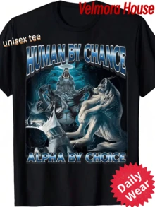 Unisex T-Shirt Tee Short Sleeve Print Man Chance Leader Choice Wolf Pack Meme Vintage Crewneck Playful Alpha Wolf Suitable All Seasons - 黑色 - 查看 1