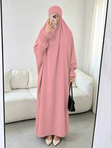 1pc Solid Color Muslim Leg-Of-Gigot Sleeve Cuff Design Hijab Series Abaya, Suitable For Daily Prayer, Minimalist And Lightweight - Multicolor - View 15