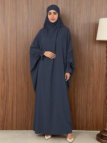 1pc Solid Color Muslim Leg-Of-Gigot Sleeve Cuff Design Hijab Series Abaya, Suitable For Daily Prayer, Minimalist And Lightweight - Multicolor - View 18