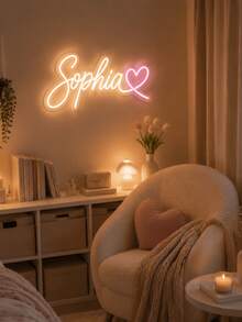 Custom Name Heart Neon Sign Personalised LED Light Up Wall Art Cute Pink Warm Light Decor Birthday Baby Shower Gift For Girls Room Nursery - Multi-color 12 - View 5