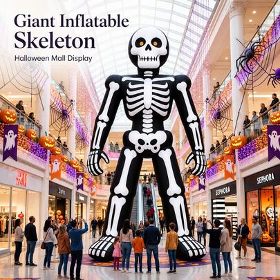 26FT Giant Halloween Inflatable Skeleton Decoration, Large Skeleton For Outdoor Yard, Lawn Garden Front Door Decor, Inflatable Yard Decorations For Halloween Party With Stable Ropes & Stakes (Black -White Oxford Fabric)