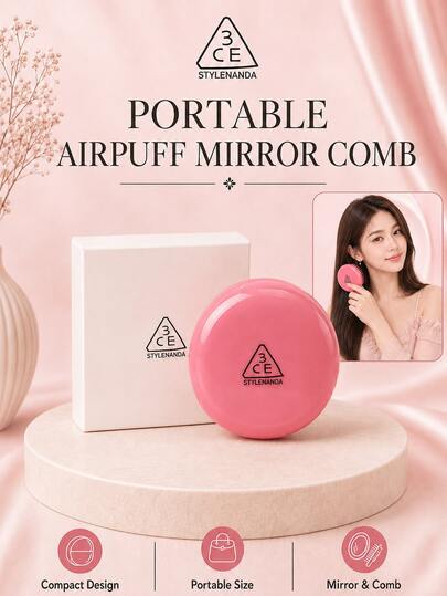 3CE Sanxi Jade Portable Cushion Mirror Comb, 8cm Diameter, 2-In-1 Mirror And Comb With Soft Cushion Bristles, Perfect For Touch-Ups And Hair Styling On The Go, Ideal For Personal Use Or As A Gift