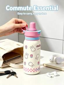 1pc 500ml Large Capacity Officially Licensed Miffy Rabbit Water Cup, A Portable Leak-Proof Travel Cup, A Cute Cartoon Insulated Drinking Cup, Suitable For Students And Girls For Outdoor Daily Use - White - View 6