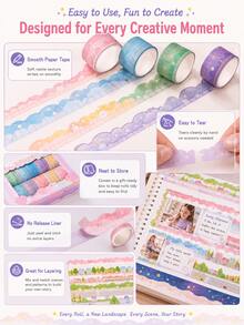 10 Rolls Dreamy Cloud Washi Tape Set, Cute Border Sticker Tapes For Journaling, Scrapbook Supplies, DIY Collage Crafts, Kids & Girls - Multicolor - View 6