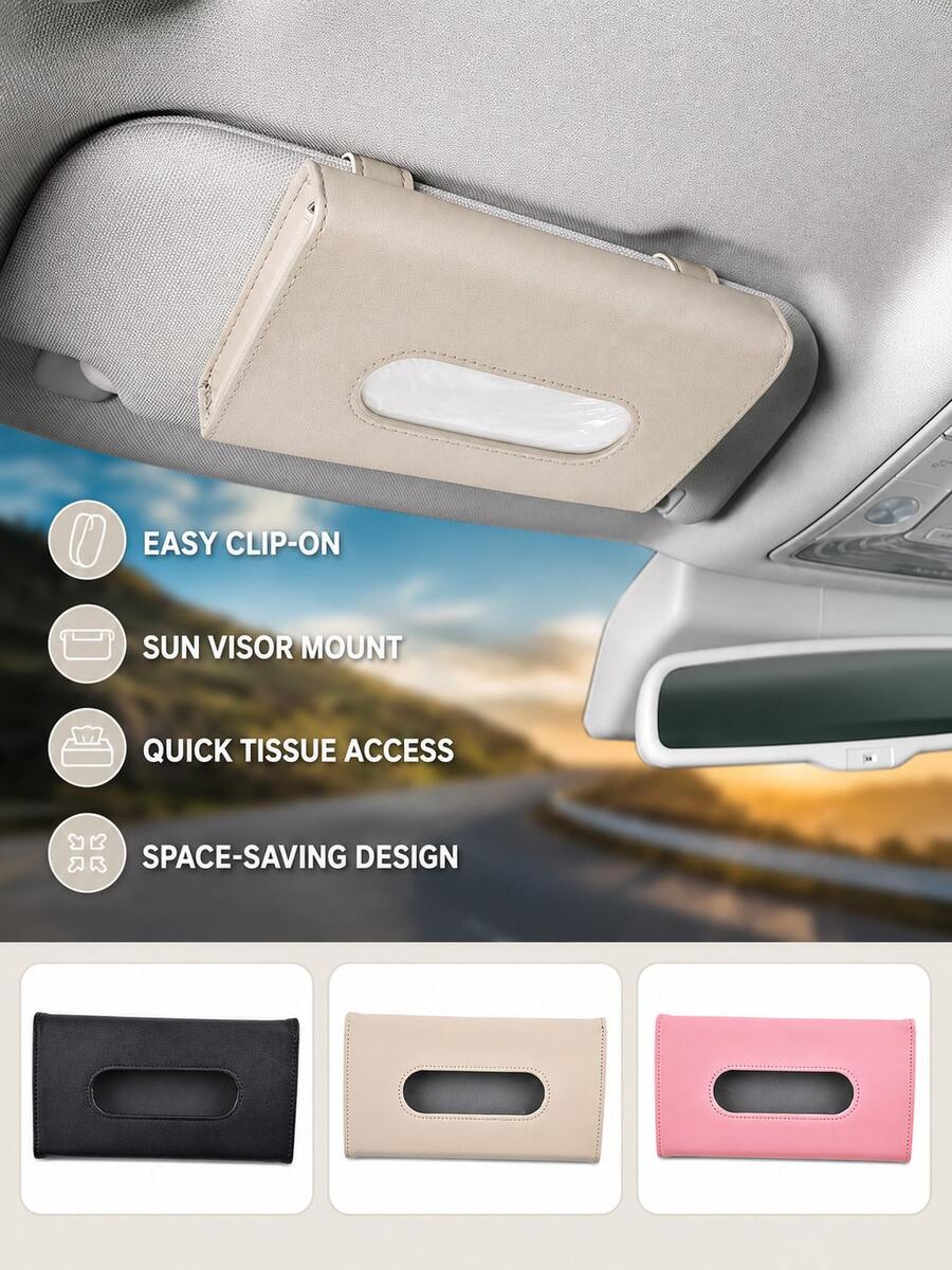 1pc New Creative Car Sunshade Tissue Box, Leather Car Tissue Holder, Hanging Sunroof Seat Car Interior Tissue Box - Car Tissue Box - View 1
