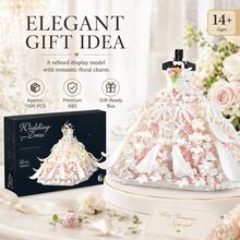 1500PCS White Wedding Dress Building Block Set, Floral Gown Brick Display Model, Elegant Dress Desktop Decor, Adult Collectible Building Set - Wedding Dress Building Blocks - View 5