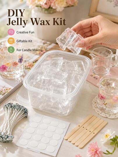 1 Set Transparent Gel Candle Making Kit, Transparent Jelly Candle Wax, Includes 50 Candle Wicks, Wick Stickers And 5 Wooden Wick Holders, DIY Handmade Crystal Candle Making Materials, Suitable For Fish Tank Candles, Glass Jar Candles, Women's Gift