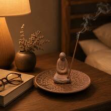 Vintage Coarse Ceramic Embossed Lotus Buddha Incense Holder, New Chinese Zen Meditation Monk Incense Tray, Home Tea Room Quiet Incense Burner, Wabi-Sabi Style Desktop Tea Table Aromatherapy Decor, Entryway Living Room Chinese Style Decorative Craft, Home Incense Storage Tray, Elegant Holiday Gift For Elders And Friends, Creative Gift - 1pc Zazen Incense Burner + Ceramic + 100g + 9.5*6cm - View 7