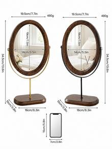 Luxury Minimalist Vintage Solid Wood Desktop Makeup Mirror, Chinese Minimalist Style, Elegant Wooden Rotating Desktop Makeup Mirror, Birthday, Graduation, Valentine's Day Gift, Bedroom Supplies, Office/Study Supplies, Homestay Decor, Dormitory Supplies, Dressing Table, Home Decor, Bathroom Supplies, Study Supplies, Holiday Party, Mother's Day Gift - Multicolor - View 11