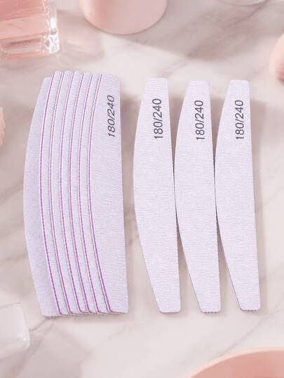 20/15/10/5/1pc Professional Crescent Shaped Nail Files (180/240 Grit) - Nail Art Supplies, Nail Tools And Nail Care Products. Suitable For Trimming Natural Nails, Nails, UV Gel Nails, Gel Extension Nails, And Removing Nail Polish, Hand And Foot Care And Other Nail Art Related Uses.