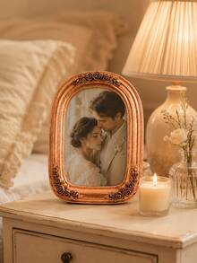 Ornate Oval Picture Frame, Single Vintage-Inspired Rose Gold Resin Photo Frame With Raised Flower Embellishments, Romantic Decor For Wedding Photos, Portraits, Dresser, Mantel And Gift Giving - Classic - View 2