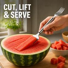 Stainless Steel Dual-Head Melon Slicer, Cube Cutting With Fruit Fork, Universal For Melon And Fruit, No Cutting Board Needed, Portable And Easy To Clean - Multicolor - View 5
