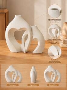 2件組 interlocking 心形花瓶，現代鏤空裝飾花瓶，適合插蘆葦草，極簡波希米亞風居家裝飾，適用於客廳、臥室、書架、壁爐架、桌面中心裝飾，適合婚禮、週年紀念與喬遷禮物 - 愛心款 - 查看 8