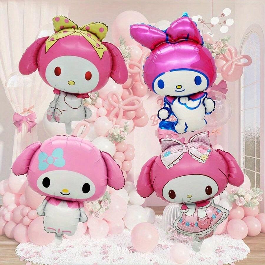 4pcs Medium-Sized Sanrio Shaped Aluminum Foil Balloons (Authorized By Genuine Sanrio), Suitable For Birthday Photography Backgrounds, Studio Decorations, Theme Events, And Outdoor Decorations Random Send - View 1