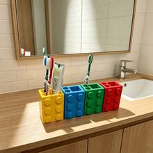 1pc Creative 3D Printed Modular Pen Holder/Toothbrush Holder Storage, Nestable Bathroom Countertop Organizer For Toothpaste And Toothbrush Set, Also Suitable For Pens, Pencils, Brushes, Etc. Perfect For Bathroom, Desk Decoration, Classroom, Office, Home Decor. Great For Back To School And Graduation Season. - Multicolor - View 2