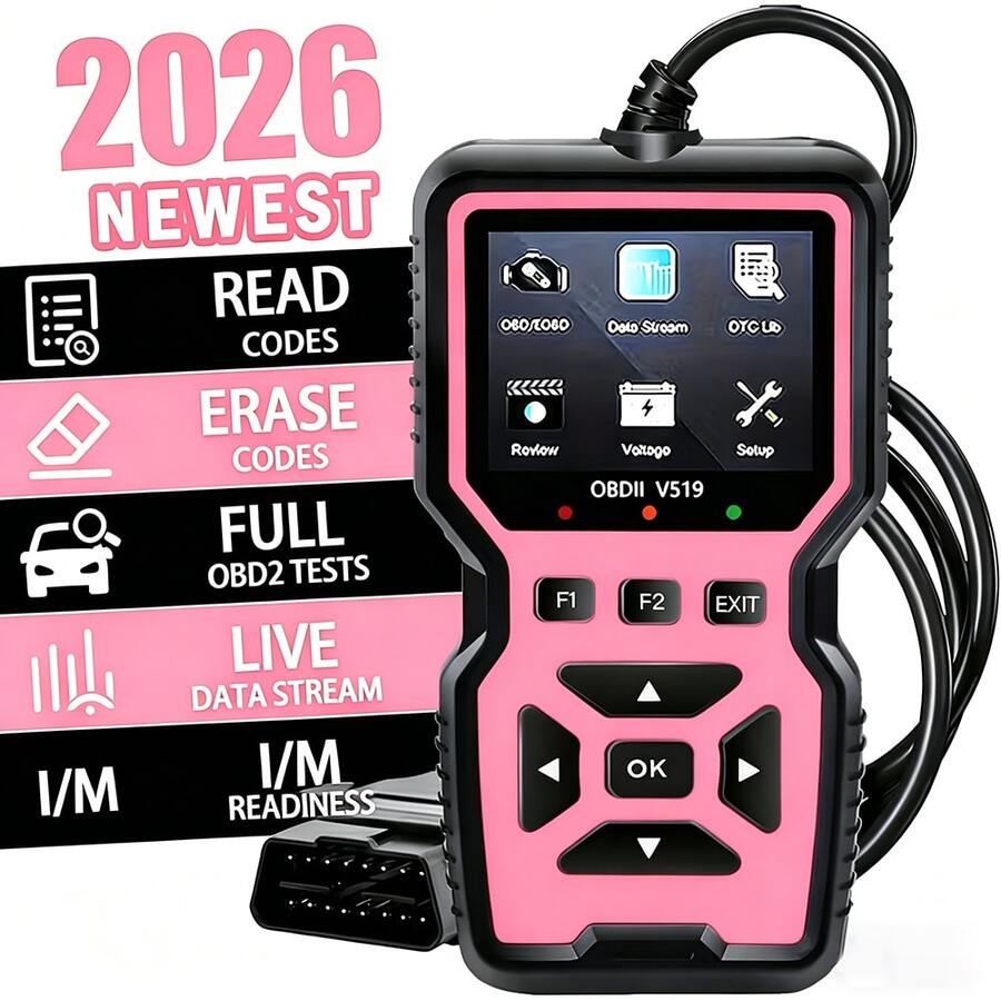 V519 Advanced OBD2 Scanner - Real-Time Diagnostic Reader, Professional Mechanics' Choice For Engine Health - Portable & Broad Compatibility - Pink - View 1
