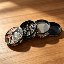 1PC Mysterious Jungle Skull Mushroom Print 4-Layer Grinder, 50MM Detachable Metal Herb Grinder, Personalized Portable Grinding Tool, Smoking Accessories - View 6