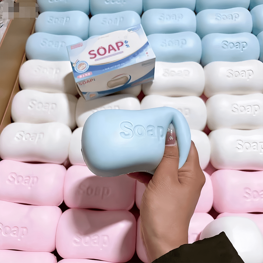 1PC TPR Imitation Soap Squishy Toys, Soft Stretchable Fake Bar Soap Squeeze Fidget Toys, Embossed Soap Letter Stress Relief Hand Vent Gadgets, Prank Props, Party Gift Bag Fillers, Funny Novelty Gifts