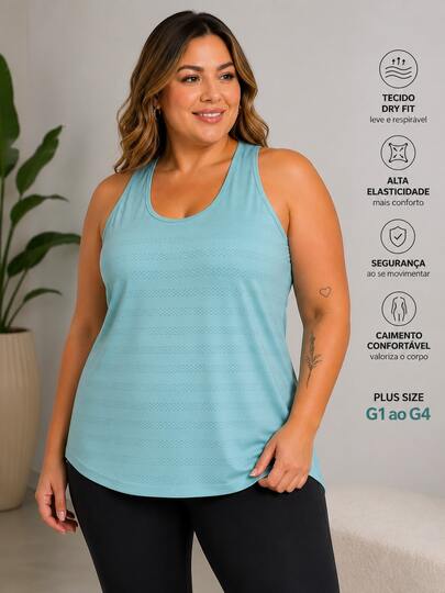 Regata Plus Size Feminina Tapa Tanque Bumbum Dry-Fit Fitness Treino Academia Toque Macio , Bastante Elastano ,Roupa De Treino