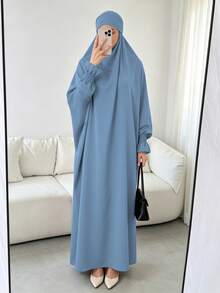 1pc Solid Color Muslim Leg-Of-Gigot Sleeve Cuff Design Hijab Series Abaya, Suitable For Daily Prayer, Minimalist And Lightweight - Multicolor - View 2