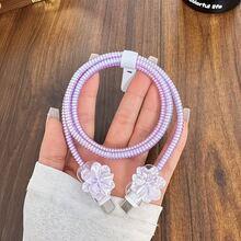 5pcs Flower/Cherry/Data Cable Protector 20W Apple 15 Pro Max Fast Charging 14 13 Soft Shell 12 Charger 11, Best Gift Choice For Friends - Purple - View 6
