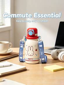 1pc 640ml Large Capacity Cross-Body Rope Officially Licensed Miffy Rabbit Water Cup, A Portable Leak-Proof Travel Cup, A Cute Cartoon Insulated Drinking Cup, Suitable For Students And Girls For Outdoor Daily Use - White - View 3