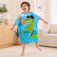 nerd hunters Kids Hooded Poncho Towel - Skateboarding Dinosaur - 彩色 - 查看 2