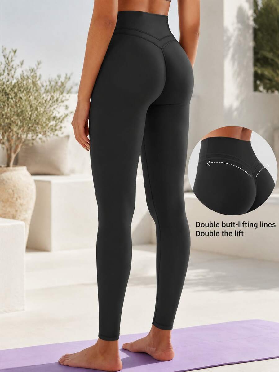 VOYJOY Womens Scrunch Workout Leggings Compression Butt Lifting Mid High Waist 26 Inches Seamless V Back Yoga Pants - 黑色 - 查看 1