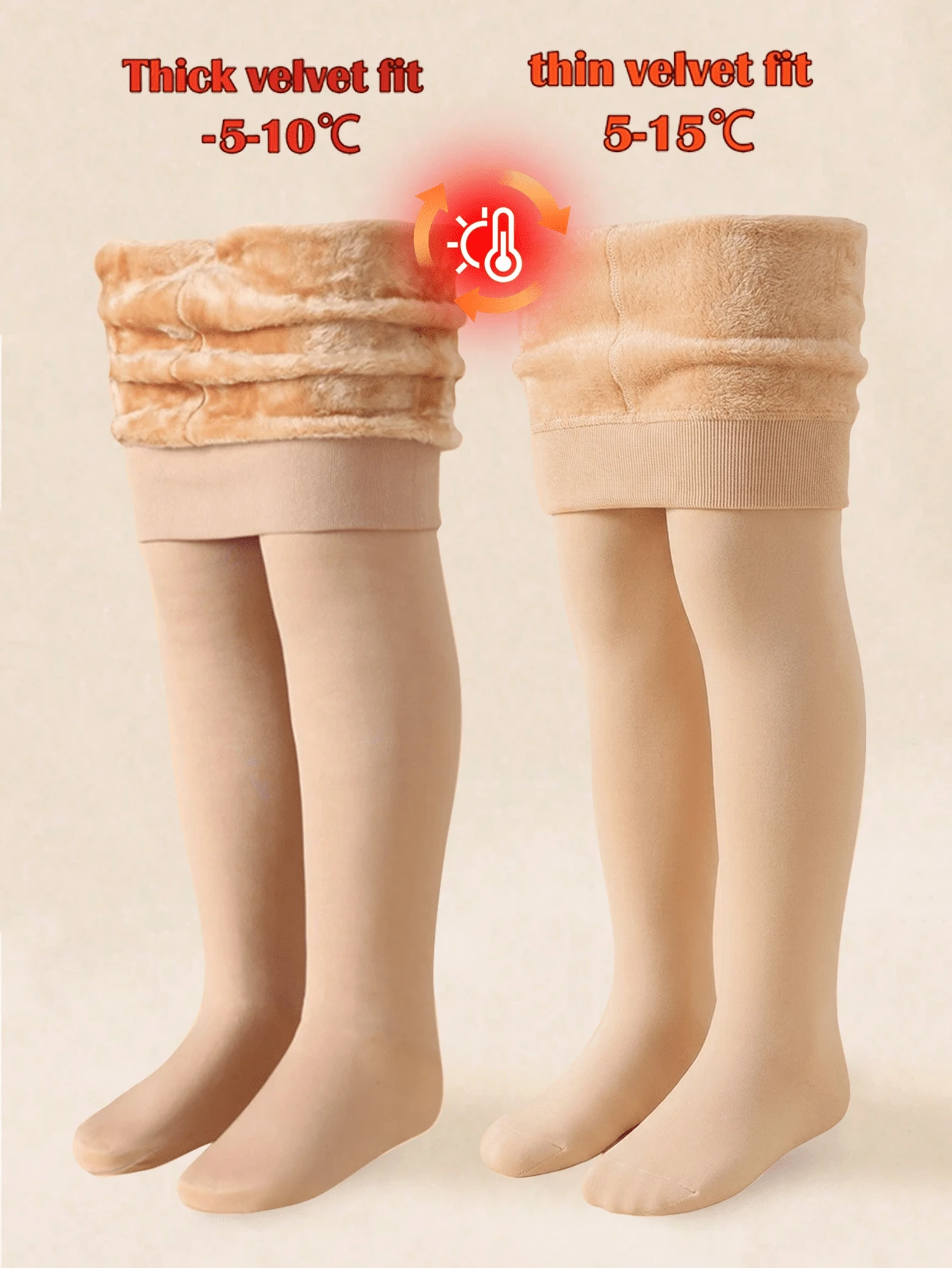 [Autumn/Winter Style]2pcs Kids/Girls Nude Color Thin Thermal & Thick ...