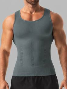 Men's Compression Vest, Chest Binder, Tummy Control, Sleeveless, Breathable, Fitness Sports - Grey - View 3