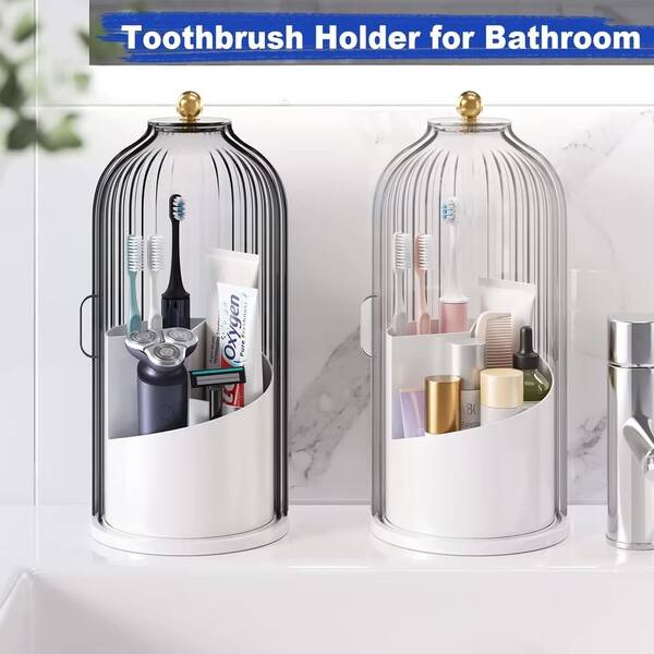 Makeup Brush Holder With Lid, 360° Rotating Transparent Dust-Proof Makeup Brush Organizer, Suitable For Vanity Desk And Bathroom