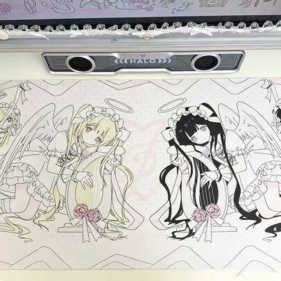 Angel's Harp Polka Dots Angel Wings Sweet Cool Girl PU Leather Desk Pad Protector Japanese Anime Y2K Cute Mouse Pad Office Desk Mat Waterproof Non-Slip Gaming Desk Blotter Gaming Esports User