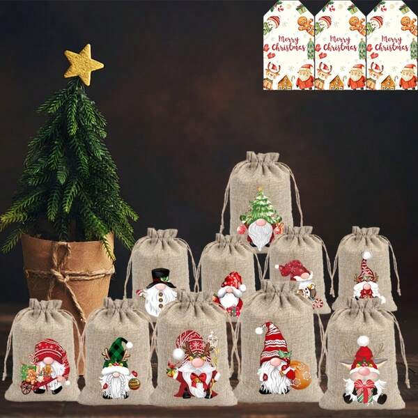 56/62/74 piezas Bolsas de regalo de Navidad (con etiquetas), recuerdos de fiesta con tema de elfo navideño y conjunto de regalos festivos, bolsas de aperitivos duraderas y reutilizables, bolsas de almacenamiento de joyas suaves y lujosas, decoración de mesa navideña, decoraciones para fiestas de cumpleaños