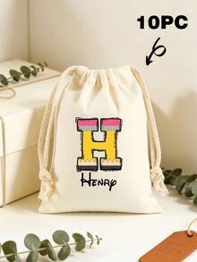 Customized Name Canvas Drawstring Bag, Personalized Pencil Letter Storage Bag, Back To School Supplies, Travel Storage Bag, Daily Storage Gift - Multicolor - View 14
