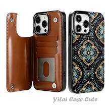 4350[2D Print] Luxury Dark Filigree Printed Phone Case, Flip Wallet Phone Case with 3 Card Slots, You Can Insert Credit Card Cash, Hand-stitched with High Quality For phone 17 Pro Max/17 Pro/17 Air/16 Pro Max/16 Pro/15 Pro/15 Plus/14 Pro Max/13/12/11 Viral Fashion - Braun - Übersicht 1