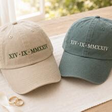1pc Personalized Roman Numeral Date Embroidered Distressed Baseball Cap, Vintage Washed Cotton Adjustable Strap Design, Minimalist Casual Custom Sun Hat, Couple Anniversary Gift, Wedding Anniversary Birthday Present, Christmas Gift - Multicolor 4 - View 5