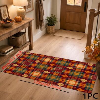 Autumn Fallen Leaves Striped Pattern Printed Long Runner Rug, Home Indoor Decor, Kitchen Long Runner, Entryway Doormat, Hallway Entrance Decor, Bedroom Bedside Rug, Living Room Rug, Laundry Room Rug, Bathroom Mat, Suitable For Apartment, Dorm And Home Daily Decor