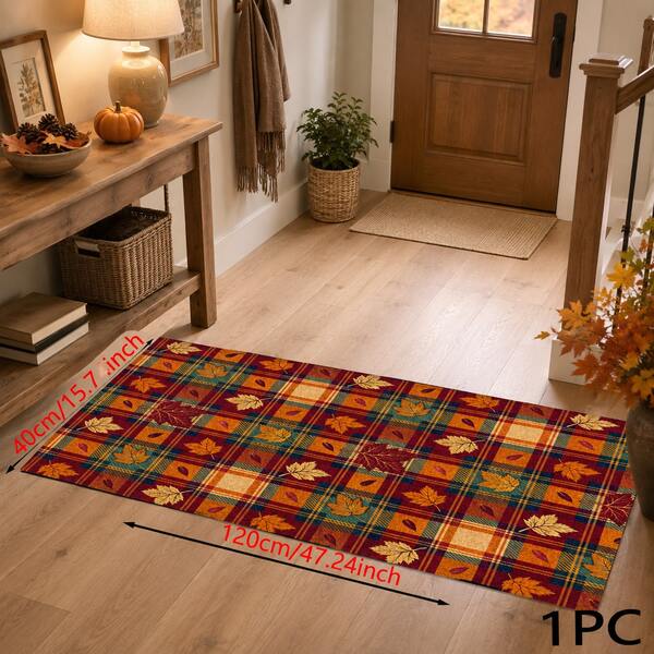 Autumn Fallen Leaves Striped Pattern Printed Long Runner Rug, Home Indoor Decor, Kitchen Long Runner, Entryway Doormat, Hallway Entrance Decor, Bedroom Bedside Rug, Living Room Rug, Laundry Room Rug, Bathroom Mat, Suitable For Apartment, Dorm And Home Daily Decor