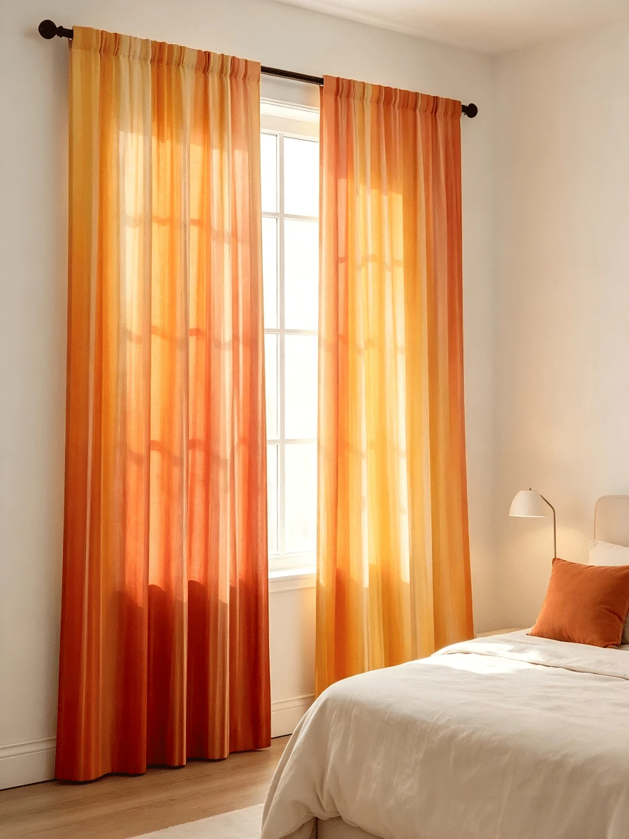 2pcs Orange Gradient To Yellow Curtains, Semi Transparent Polyester Woven Curtains Are Perfect For Home Decoration, Pole Pockets, Machine Washable, Versatile Decorative Curtains, Modern Art Minimalist Style - Multicolor - View 1