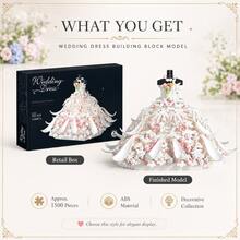 1500PCS White Wedding Dress Building Block Set, Floral Gown Brick Display Model, Elegant Dress Desktop Decor, Adult Collectible Building Set - Wedding Dress Building Blocks - View 8
