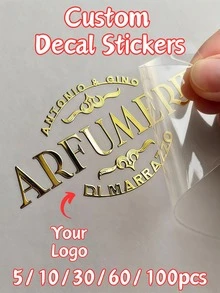 5/10/30/60/100pcs, Custom 3D Gold Metal Transfer Stickers, Personalized Logo Decals, For Birthday Gift Box, Favor Packaging Bags,Leather Wallets, Clear Glass Cups, Birthday Favor, Customizable Brand Label Decals, Custom Branding Stickers. - Multicolor - View 1