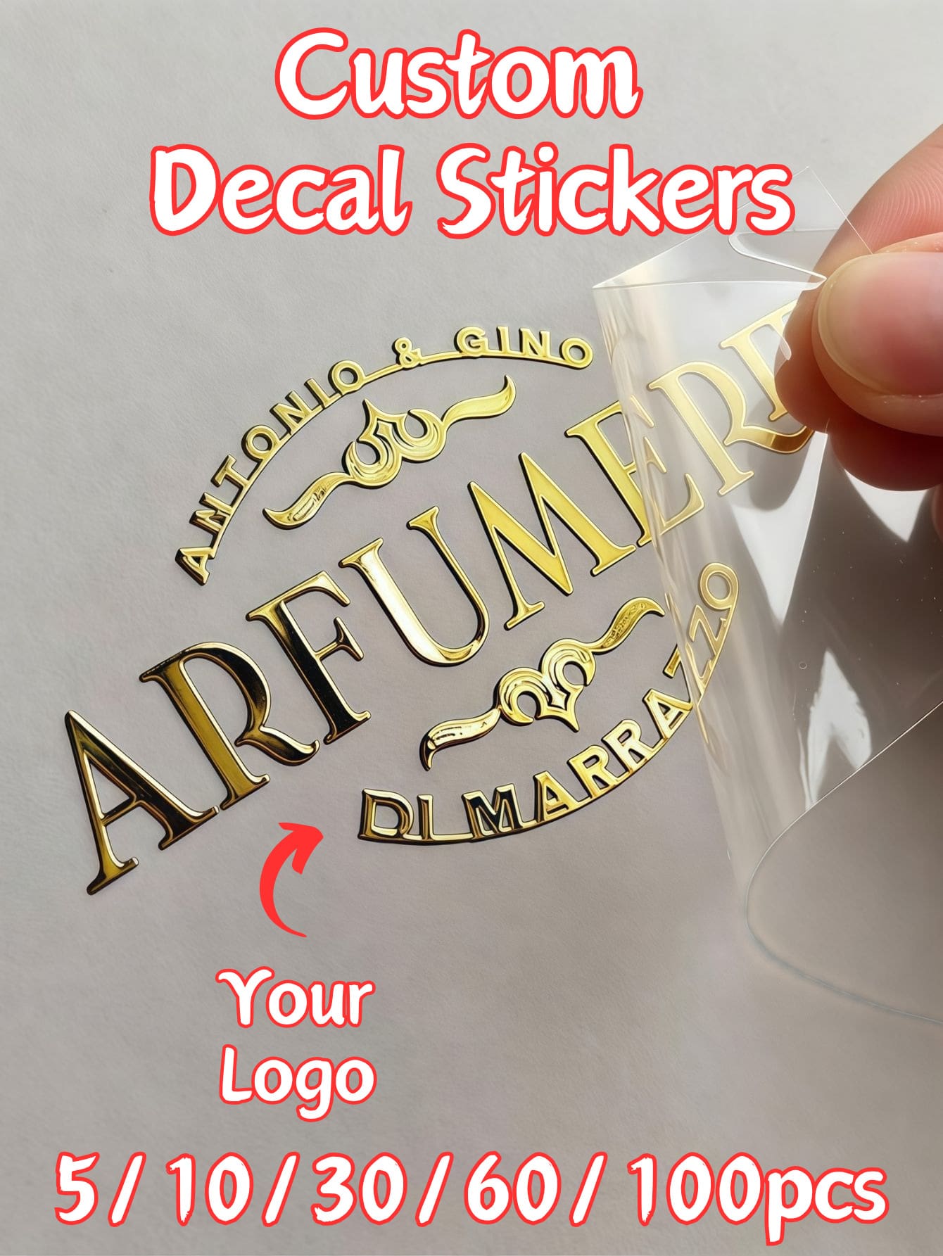 5/10/30/60/100pcs, Custom 3D Gold Metal Transfer Stickers, Personalized Logo Decals, For Birthday Gift Box, Favor Packaging Bags,Leather Wallets, Clear Glass Cups, Birthday Favor, Customizable Brand Label Decals, Custom Branding Stickers. - Multicolor - View 1