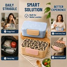 Portable Clamshell Bento Box With Compartments Lightweight Printed Lunch Container Leakproof Food Carrier For Student Worker Outdoor Daily Use - Western - View 2