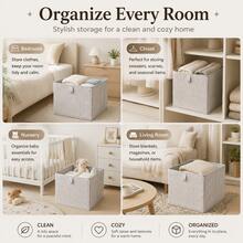 Foldable Corduroy Fabric Storage Cube Bin, White Ribbed Organizer Basket With Handle, Soft Closet Storage Box For Bedroom, Nursery, Shelf, Living Room Home Organization - White - View 2