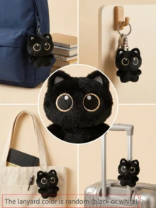 Cute Black Cat Plush Doll, Big Eyes Fluffy Mini Plush Doll, Gothic Style Bag Charm, Cute Backpack And Handbag Accessory, Exquisite Decoration, Perfect Gift For Cat Lovers, Suitable For Daily Use And Party Favors (Hanging Rope Black, White Random Color) - Black - View 11