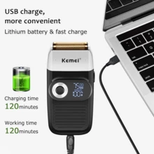 Kemei KM-2026 Men's Electric Shaver With Pop-Up Trimmer, Perfect For Shaving Hair And Face | Rechargeable Electric Shaver, 120-Minute Battery Life, With LED Display, Suitable For Both Wet And Dry Use - Black - View 4