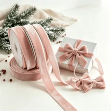 Cinta de Navidad con efecto aterciopelado para envolver regalos, manualidades, decoraciones de árbol de Navidad, decoraciones de coronas, lazos de cinta de satén aterciopelada de 3/8 de pulgada x 10 yardas (múltiples tamaños disponibles) con carrete de papel para fácil almacenamiento - Champán - Ver 7