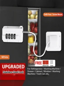 1 pieza Cerradura con contraseña para refrigerador y congelador, cerradura antirrobo para puerta de refrigerador, apta para refrigerador de cocina, cajones de gabinete, armario, ventanas, puertas - No se requieren herramientas ni perforación - Negro - Ver 3